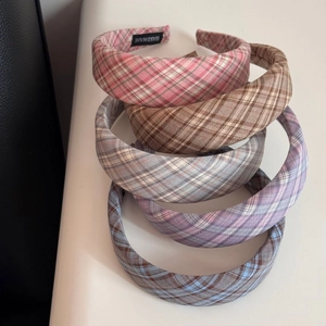 Set of five retro plaid wide headbands in assorted colors for a vintage hair look