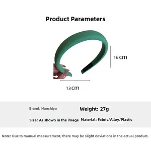 Detailed view of green sponge headband showing 16cm height and 13cm width dimensions