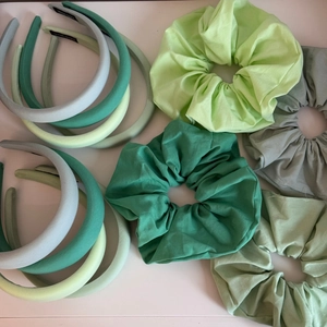 Chic green series padded headband set including scrunchies and handmade fabric hair accessories