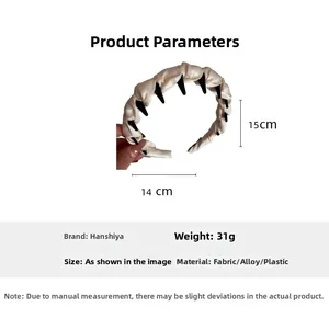 Détail montrant les dimensions du serre-tête plissé en satin crème avec dents, 15 cm