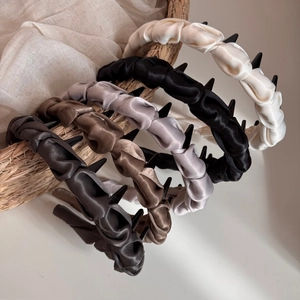Serre-tête Plissé en Satin Élégant Avec Dents Antidérapantes pour Femmes Style Coréen Couleur Unie Accessoires de Coiffure