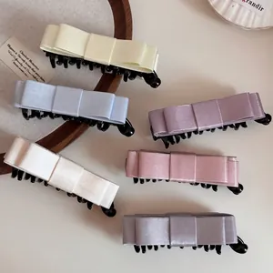 Elegant Satin Bow Banana Hair Clip Fashion Solid Color Ponytail Holder Vertical Clip Hair Accessory For Women