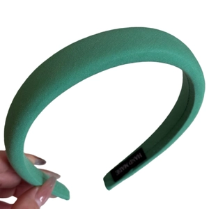 Handmade grass green sponge padded headband with premium fabric finish for women