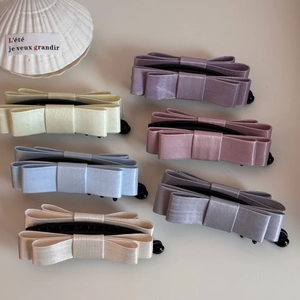 Elegant satin bow banana hair clips set in six pastel colors for stylish ponytail styling