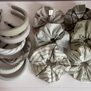 Lot de chouchous et de bandeaux en tissu à carreaux vintage verts et kaki