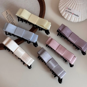 Elegant satin bow banana hair clips set in six assorted soft pastel colors for women