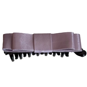 Elegant lavender satin bow banana hair clip with durable black teeth for ponytail styling
