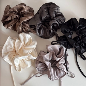Five-piece set of premium satin silk scrunchies with long ribbons in elegant assorted colors