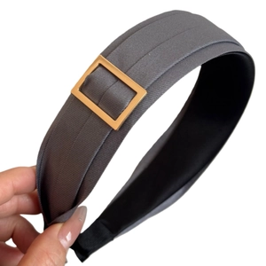 Retro grey wide headband with gold square buckle for women, high-top hair accessory