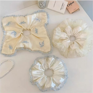Set de chouchous élégants en maille dentelle coréenne avec broderie et satin