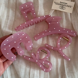 Rosa Gepunktete Haarklammer Harz Französisch Retro Haargreifer Für Damen Süße Elegante Tägliche Haarschmuck Kopfschmuck