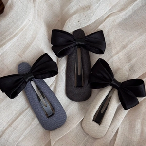 Trois barrettes à nœuds en satin noir et tissu texturé, accessoires de style coréen