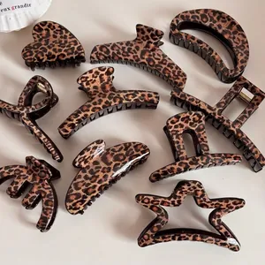 Pince à Cheveux de Mode Coréenne Imprimé Léopard en Acétate Acrylique Pince Requin pour Femmes Épingle à Cheveux Géométrique Coeur Étoile