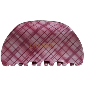 Pink and white checkered hair claw clip with elegant semi-circle design for women