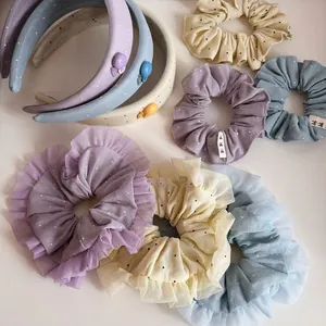 Sweet Korean Style Polka Dot Fabric Scrunchie Lacy Padded Headband For Women Girls Hair Accessories Handmade Hair Tie Gift