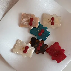 Simpatica Clip per Capelli a Forma di Orso in Acetato Resina Clip a Becco d'Anatra Fiocco Rosso Dolce Cartone Animale Forcina per Donne Ragazze