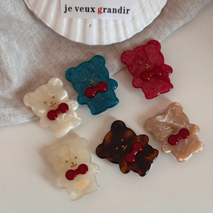 Set di sei graziose mollette per capelli a forma di orso in vari colori con fiocchi