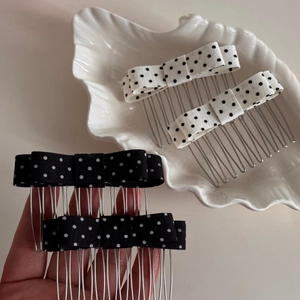 Sweet polka dot bow hair combs in black and white set for elegant daily hair styling