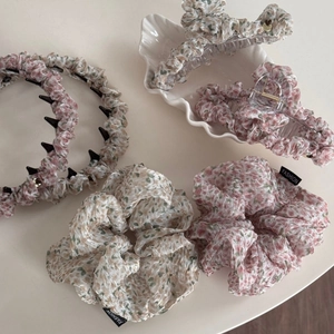 Floral chiffon hair accessory set with scrunchie, headband and large hair claw clip