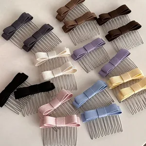 Sweet Fabric Bowknot Hair Comb Alloy Side Comb For Women Bangs Fixing Non-slip Bow Hair Clip Daily Hair Accessories