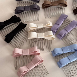 Elegant fabric bow hair combs in multiple colors featuring anti-slip metal teeth for styling