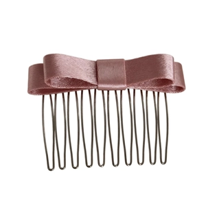 Pettine per capelli con fiocco di raso rosa e 10 denti in metallo antiscivolo