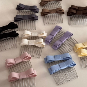 Elegant set of colorful bow hair combs with metal teeth for stylish hair styling