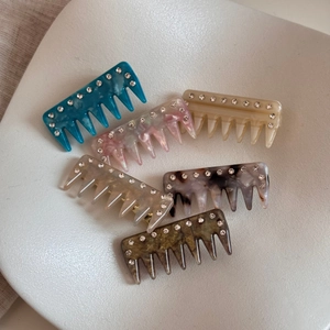 Set of 6 vintage rhinestone acetate hair comb clips in assorted elegant colors
