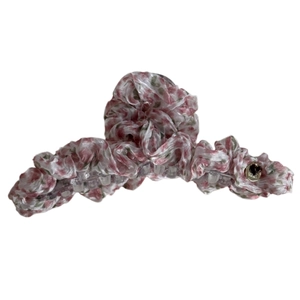 Floral print hair claw clip featuring pink roses on white fabric for elegant styling
