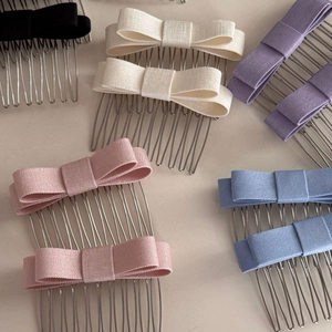 Elegant bow hair comb set in five macaron colors for stylish women's hairstyle styling