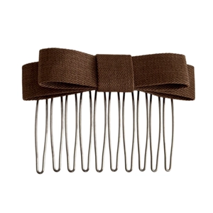 Elegant chocolate brown bow hair comb with anti-slip metal teeth for women hairstyle