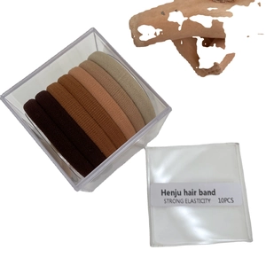 Set of 10 earth-tone high elasticity hair bands in a transparent storage box