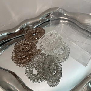 Elastic spiral telephone wire hair ties in gradient brown and grey colors for women