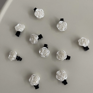 Lot de 10 barrettes fleurs roses blanches avec fini perlé et petits clips bec de canard