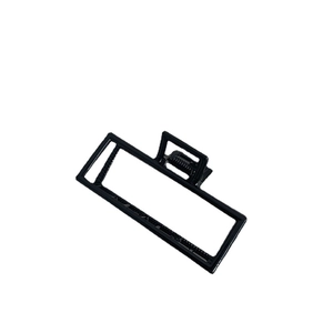 Minimalist black metal hair claw clip with rectangular hollow design and glossy finish