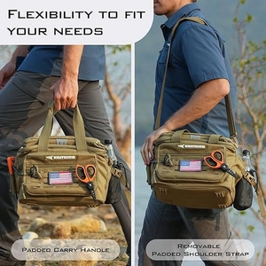 Waterproof multi-functional fishing gear bag with padded handles and shoulder strap