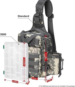 Detailed size comparison of camouflage fishing bag with a 3600 tackle box illustration