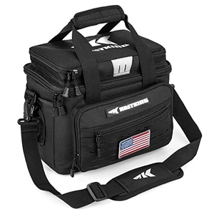 Close-up of waterproof fishing bag with MOLLE webbing and durable nylon texture