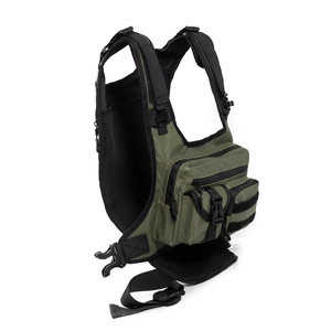 Army green tactical chest rig vest with multi-pocket storage and breathable mesh backing