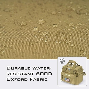 Waterproof 600D Oxford fabric detail showing hydrophobic droplets on tactical fishing bag