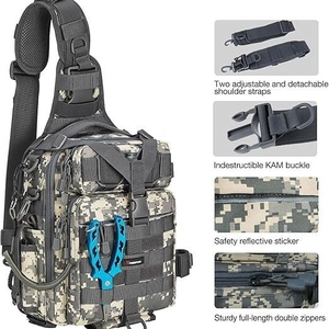 Digital camo tactical fishing sling bag with dual straps and reflective safety strips