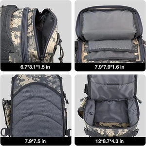 Digital camo fishing shoulder bag with multi-functional storage compartments and mesh back