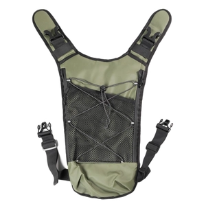 Army green tactical outdoor chest pack with mesh pocket and adjustable nylon straps