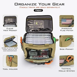 KastKing tactical fishing bag in wolf brown with MOLLE system for 3600 tackle trays