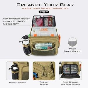 Waterproof khaki fishing tackle bag with multi-functional storage for 3600 utility boxes