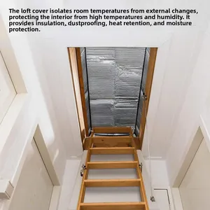 Detail of aluminum foil attic stairs insulation cover showing reflective heat barrier