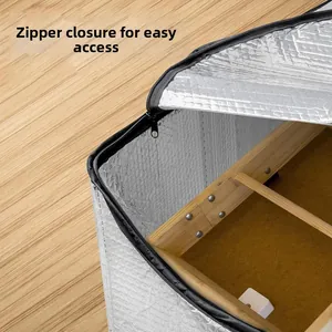 Detail of attic insulation cover with zipper closure for easy access and heat protection