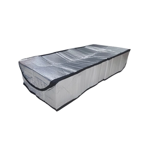 Aluminum attic stairs insulation cover with silver heat reflective bubble film and black trim
