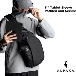 Wasserdichte schwarze Umhängetasche mit gepolstertem 11-Zoll-Tabletfach und Flaschenhalterung