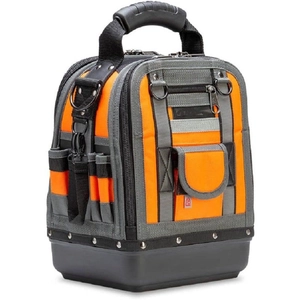 Detail view of the durable waterproof base and reinforced handle on the tool bag
